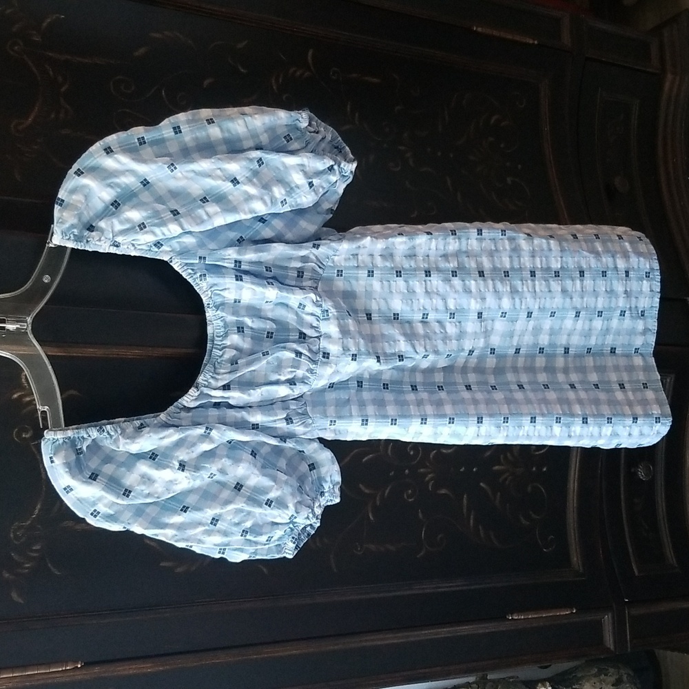 H&M Blue and White Plaid Dress Puffy Sleeves Size S